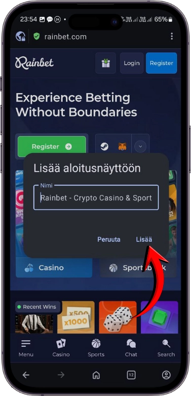 Rainbet tilføj genvej