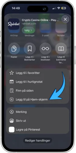 Legg til Rainbet på startskjermen