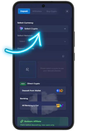 Rainbet talletuslomake kryptovaluutoilla mobiilissa