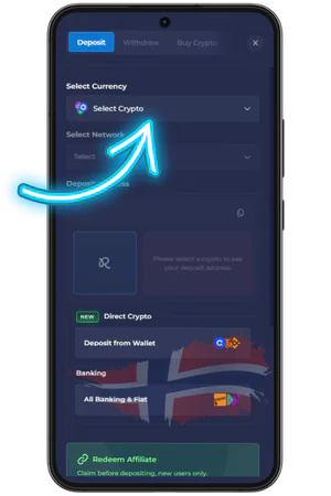 Rainbet innskuddskjema med kryptovaluta mobilversjon