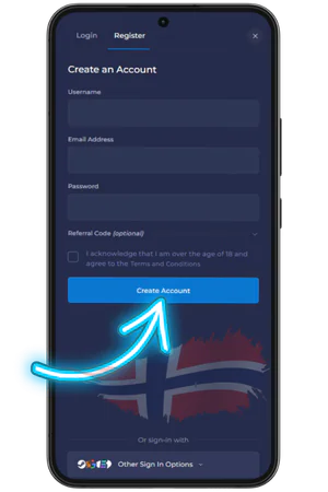 Rainbet registreringsskjema e-post mobilversjon