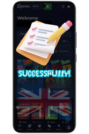 Rainbet successful registration confirmation message