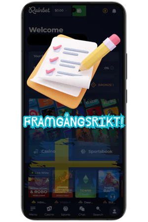 Rainbet lyckad registrering bekräftelsemeddelande